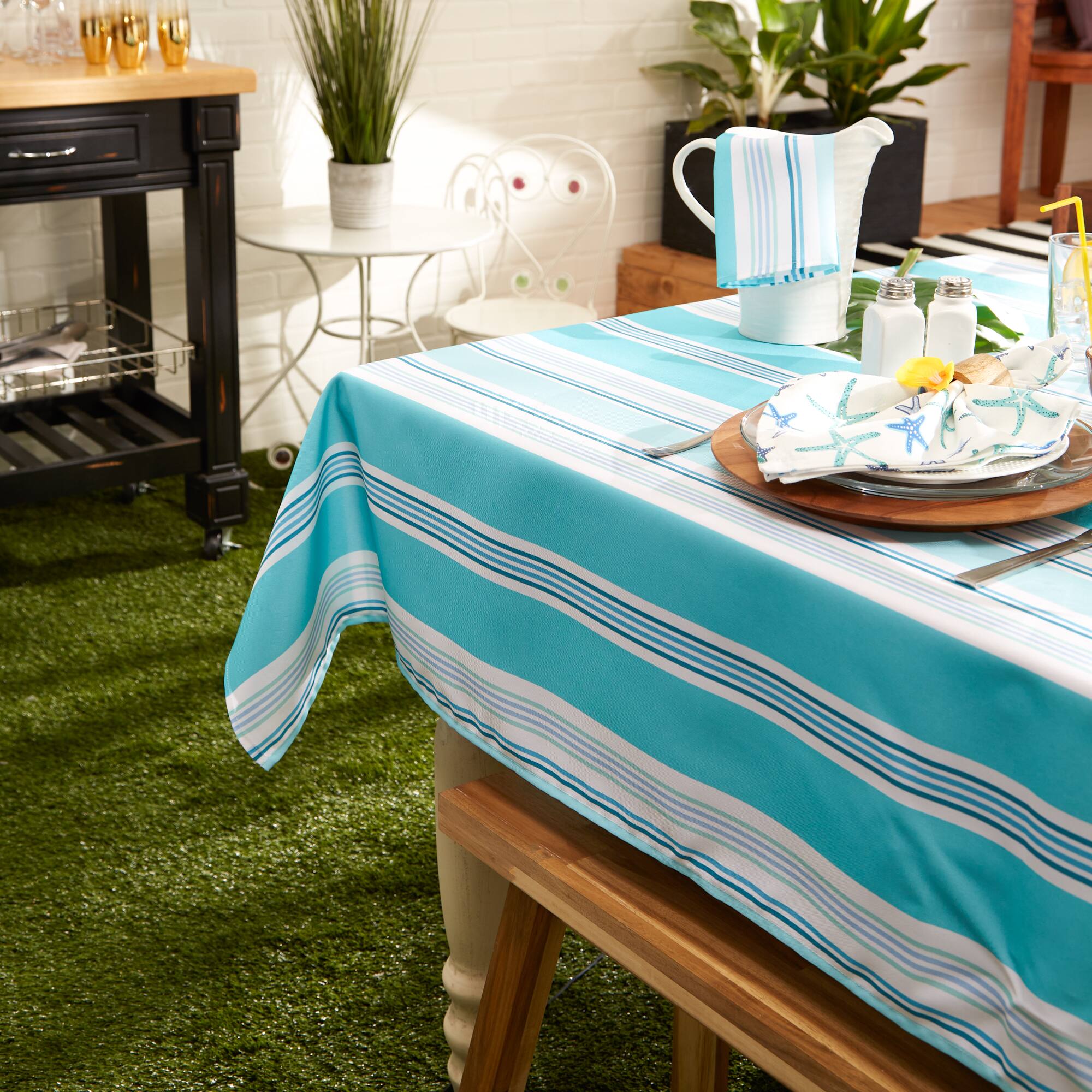 DII® Beach House Stripe Print Outdoor Tablecloth 60x84"
